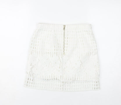 River Island Women’s White Floral Lace Short Pencil Skirt Size 10