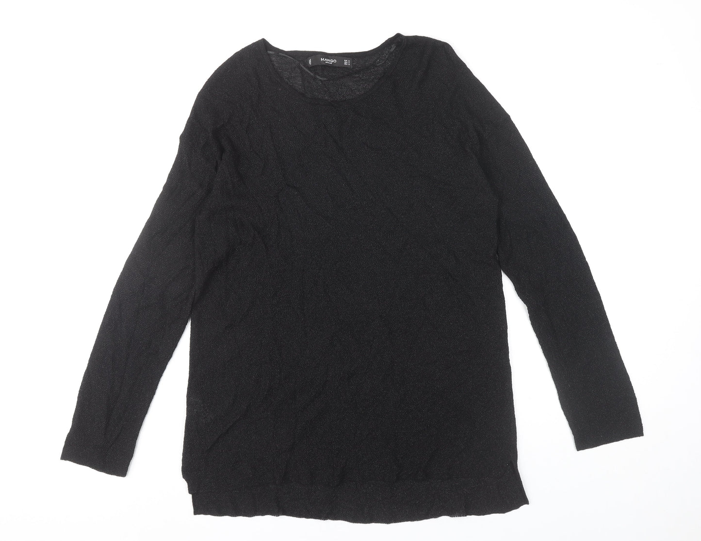 Womens UK Size M Mango Black Basic T-Shirt