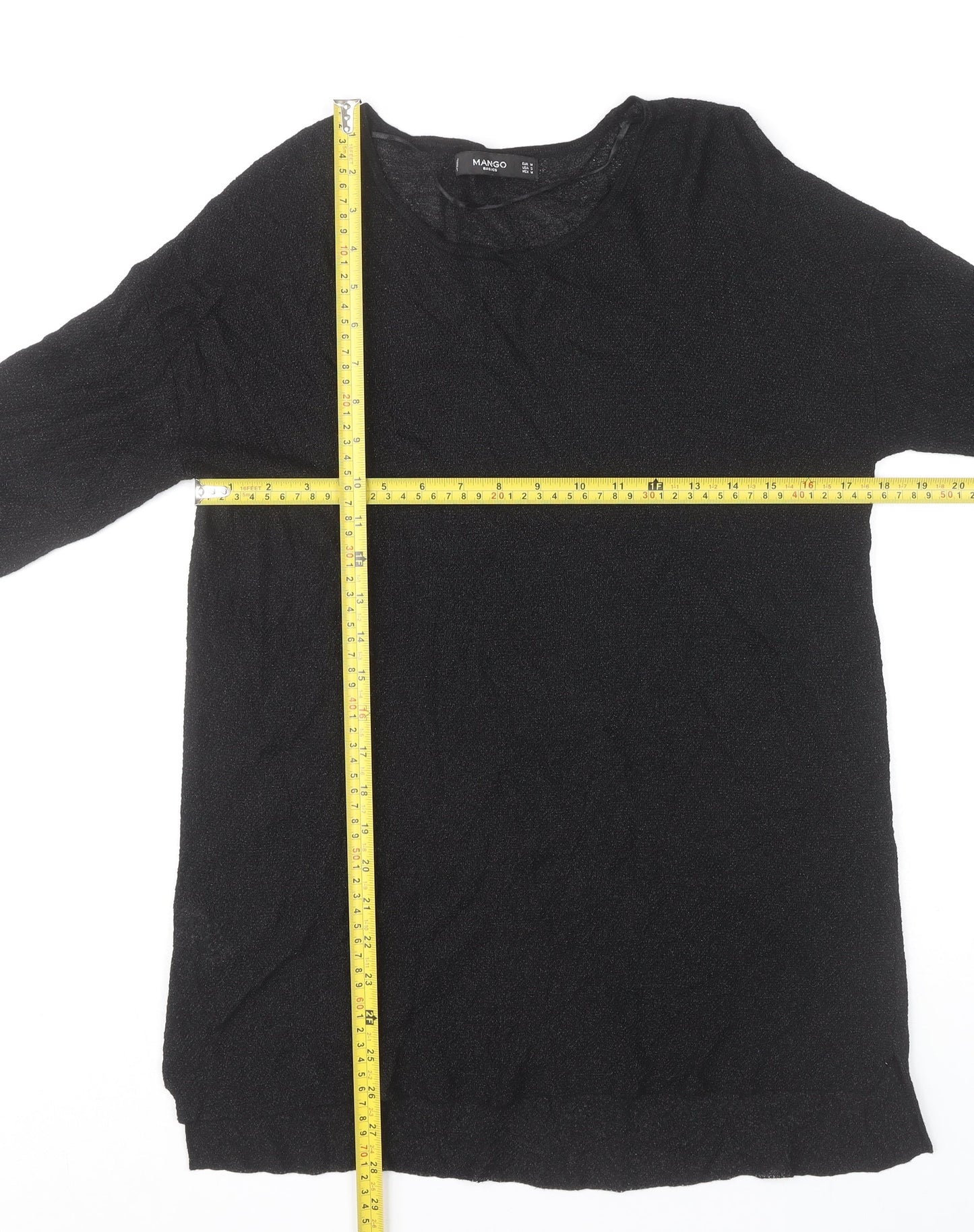 Womens UK Size M Mango Black Basic T-Shirt