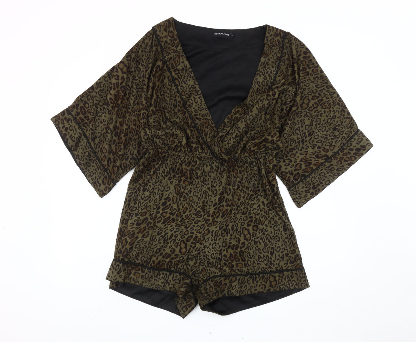 PrettyLittleThing Women’s Brown Animal Print V-Neck Playsuit Size 12