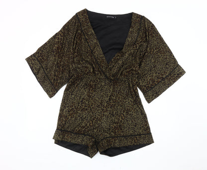 PrettyLittleThing Women’s Brown Animal Print V-Neck Playsuit Size 12