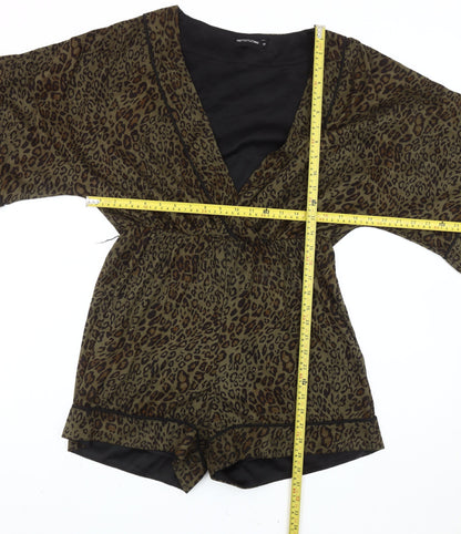 PrettyLittleThing Women’s Brown Animal Print V-Neck Playsuit Size 12