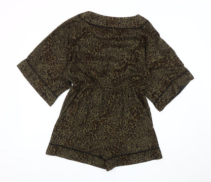 PrettyLittleThing Women’s Brown Animal Print V-Neck Playsuit Size 12