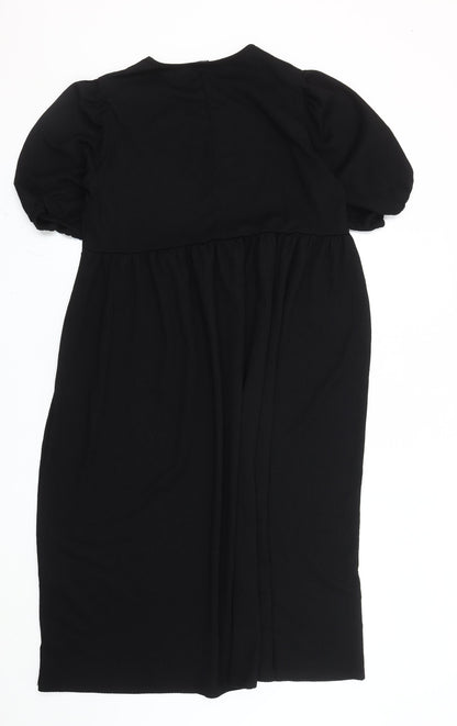 Boohoo Women’s Black Midi Empire Waist Puff Sleeve Dress Size 14