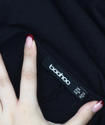 Boohoo Women’s Black Midi Empire Waist Puff Sleeve Dress Size 14