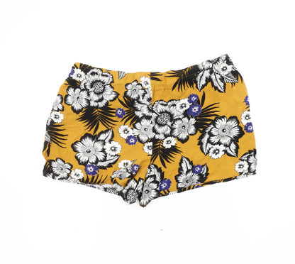 Papaya Women Yellow Floral Hawaiian Viscose Summer Shorts Size 18