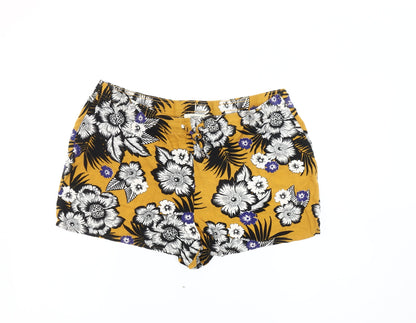 Papaya Women Yellow Floral Hawaiian Viscose Summer Shorts Size 18