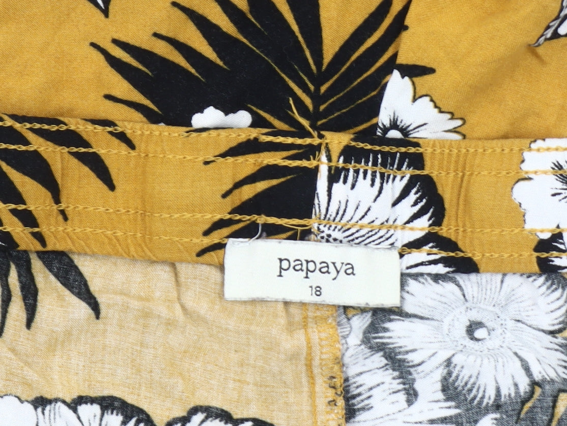 Papaya Women Yellow Floral Hawaiian Viscose Summer Shorts Size 18