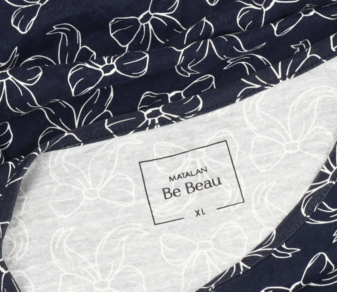 Matalan Women’s Blue Bow Print Cotton T-Shirt XL Casual