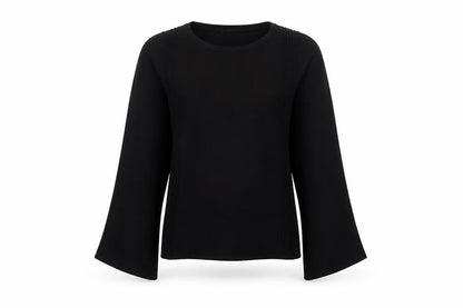 Anna Smith Women's Black Bell Sleeve Crew Neck Jumper Size S