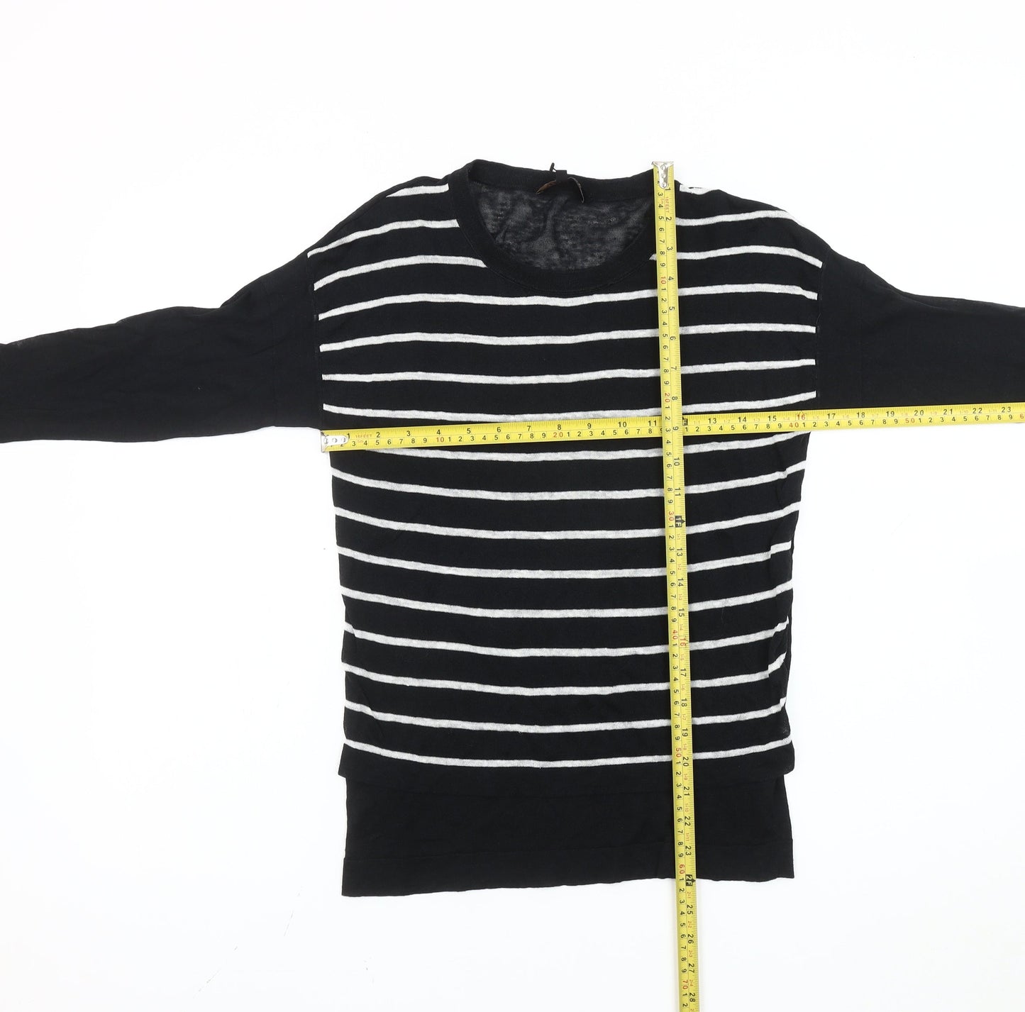 Jaeger Womens Black Striped Linen Blend Jumper Size S Crew Neck