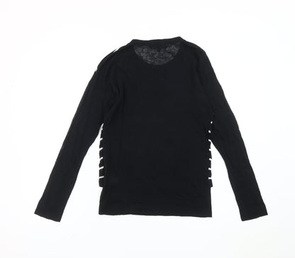 Jaeger Womens Black Striped Linen Blend Jumper Size S Crew Neck