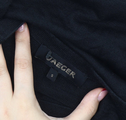 Jaeger Womens Black Striped Linen Blend Jumper Size S Crew Neck