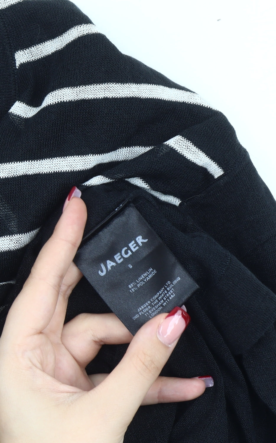 Jaeger Womens Black Striped Linen Blend Jumper Size S Crew Neck