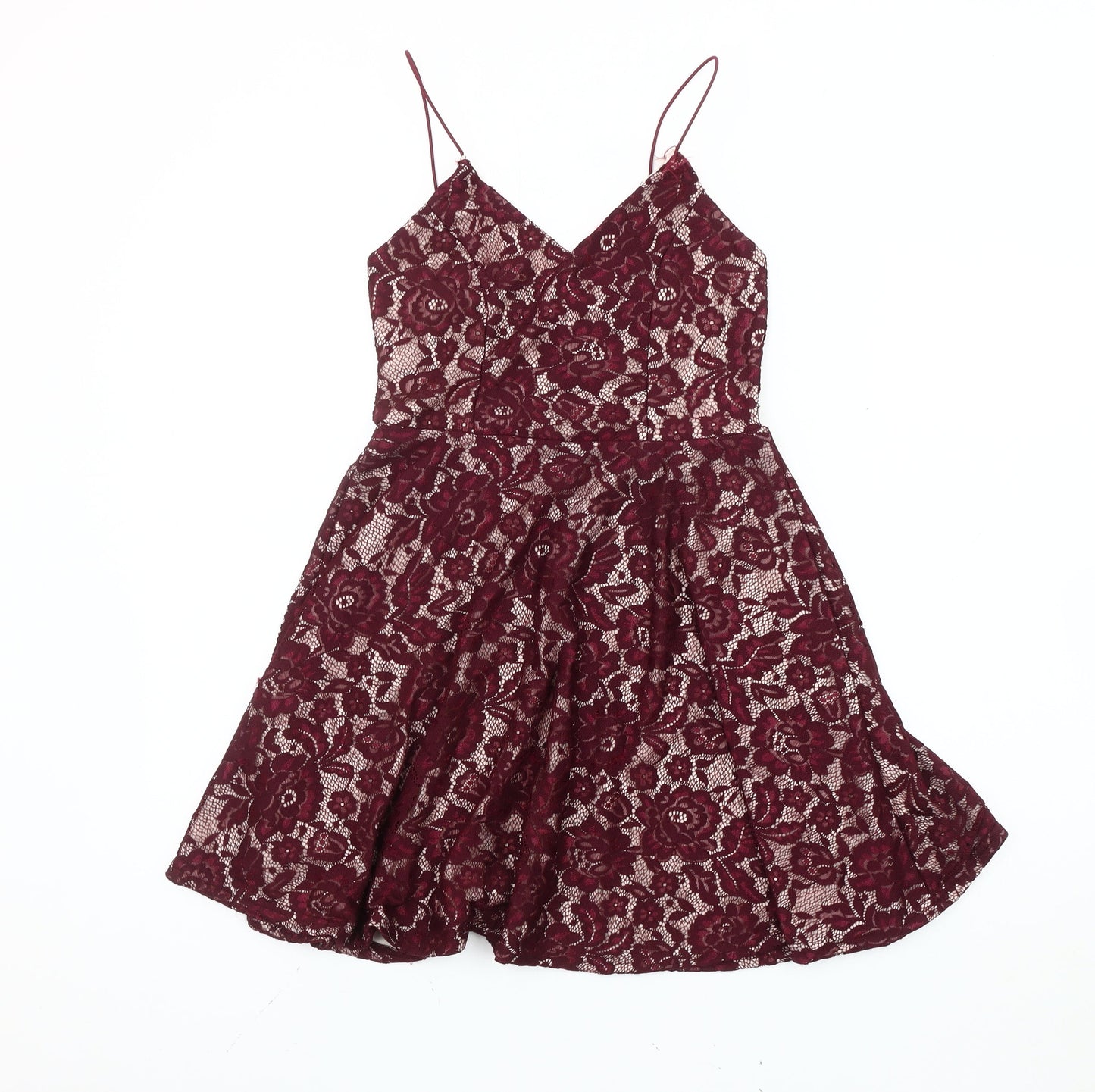 AX Paris Women's Red Lace A-Line Sleeveless Party Dress Size 10