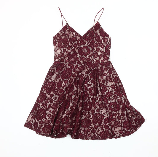 AX Paris Women's Red Lace A-Line Sleeveless Party Dress Size 10
