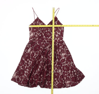 AX Paris Women's Red Lace A-Line Sleeveless Party Dress Size 10