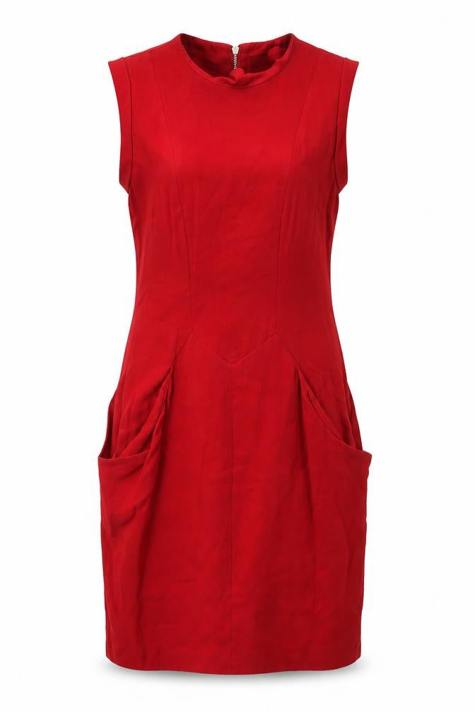 Zara Womens Woman Red Sleeveless Sheath Dress XS Knee Length Classic