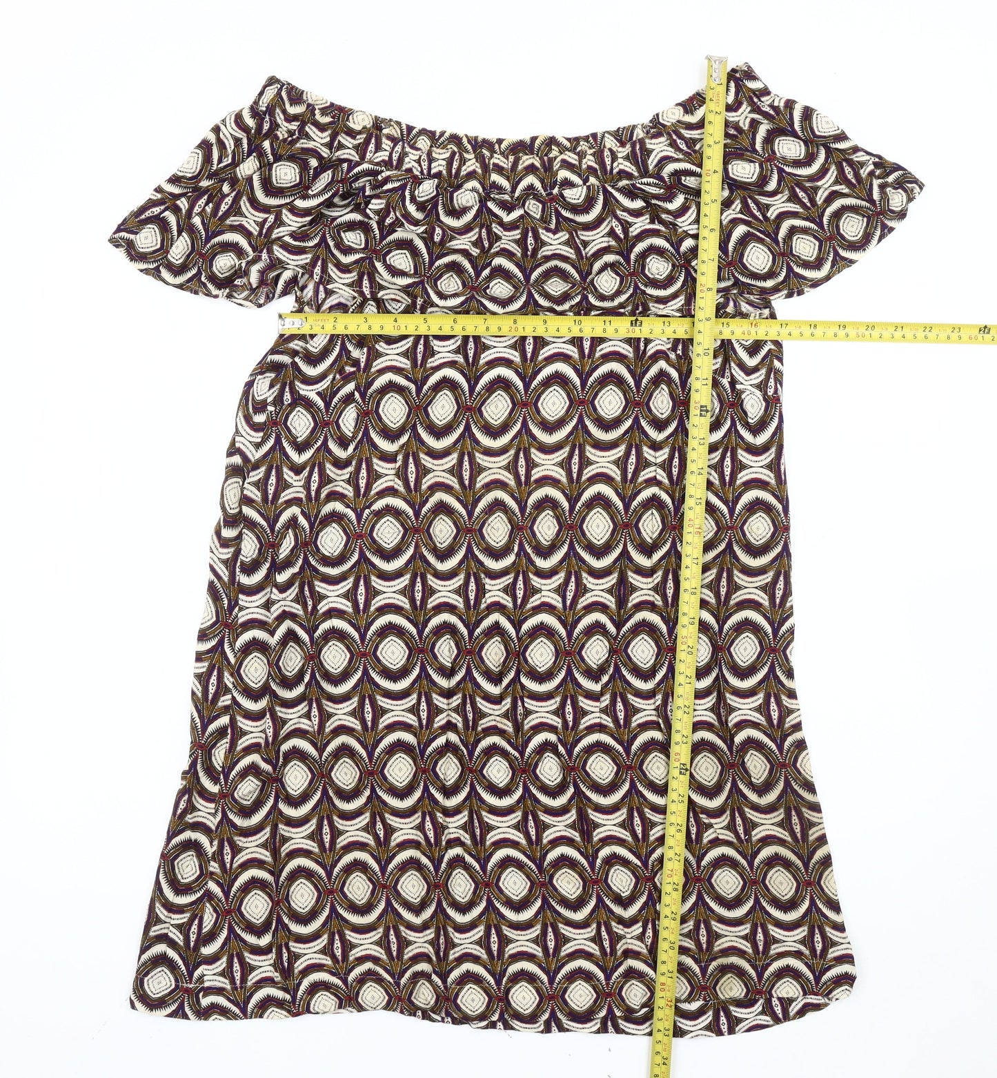 H&M Women's Multicoloured Geometric Off Shoulder Knee Length Dress Size 10