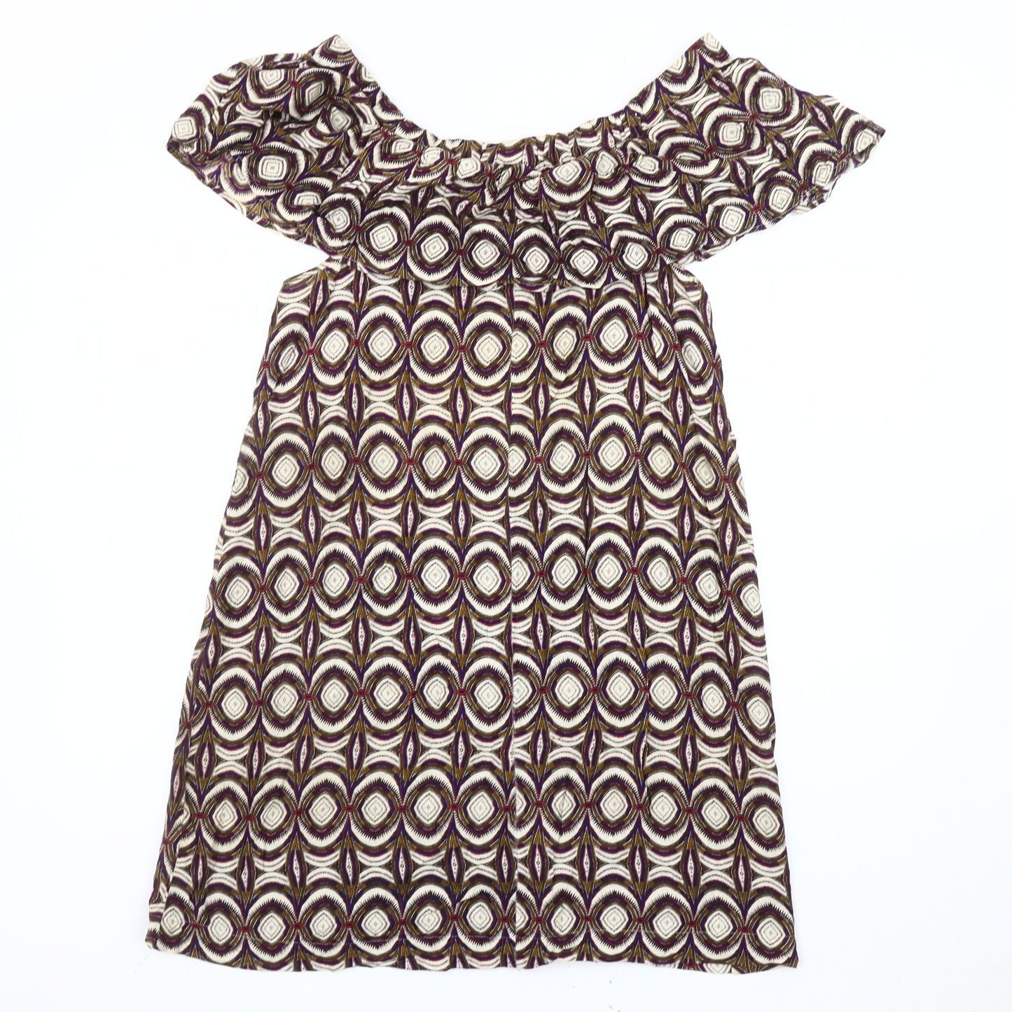 H&M Women's Multicoloured Geometric Off Shoulder Knee Length Dress Size 10