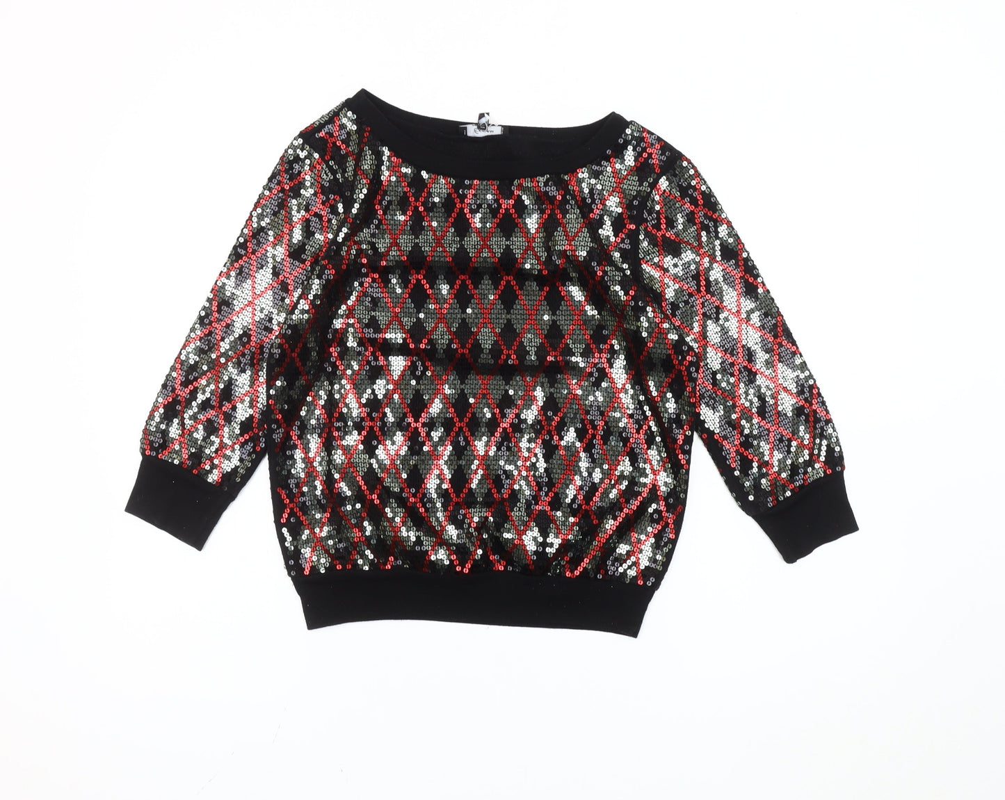 Express Women's Black Sequin Argyle Pullover Sweatshirt Size S