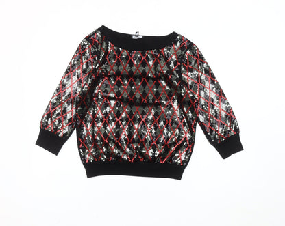 Express Women's Black Sequin Argyle Pullover Sweatshirt Size S