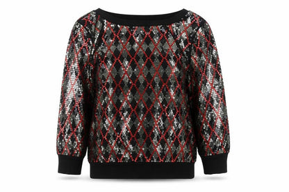 Express Women's Black Sequin Argyle Pullover Sweatshirt Size S