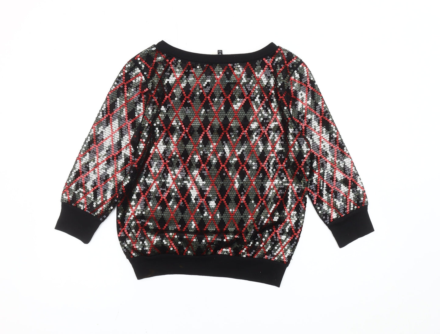 Express Women's Black Sequin Argyle Pullover Sweatshirt Size S