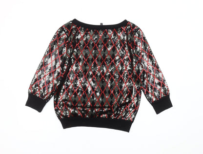 Express Women's Black Sequin Argyle Pullover Sweatshirt Size S
