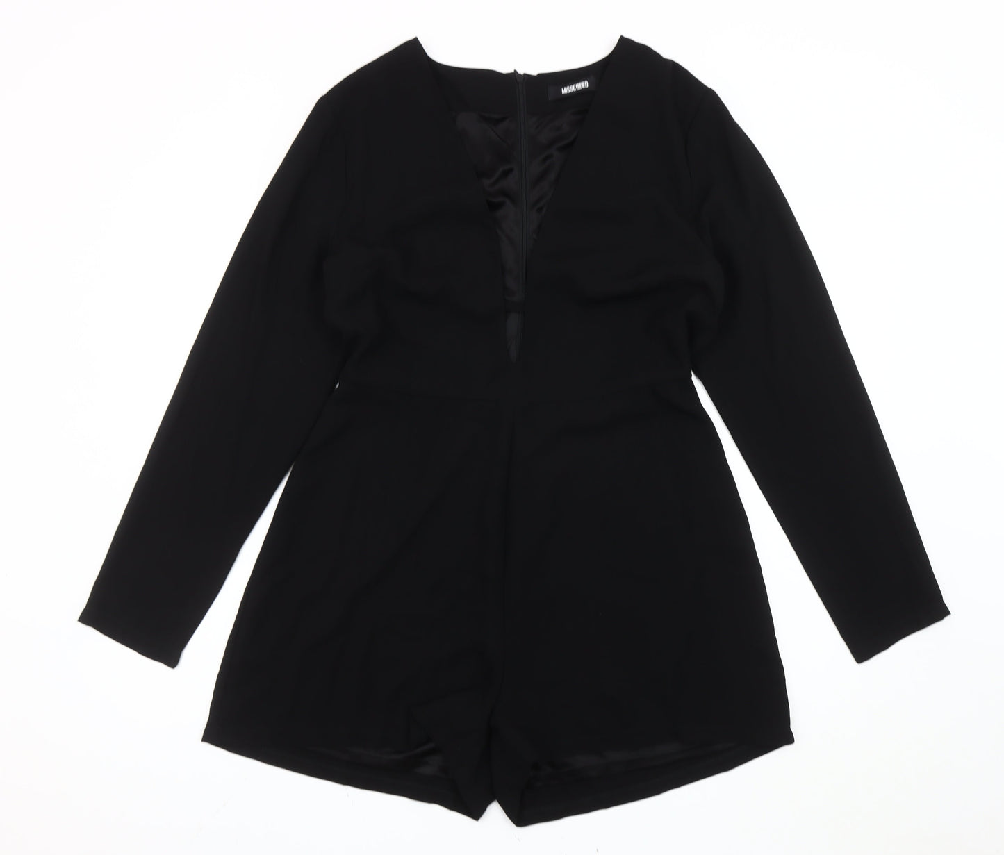 Missguided Women Black Size 14 V-Neck Long Sleeve Playsuit Polyester