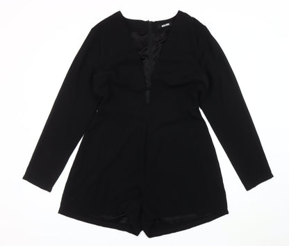 Missguided Women Black Size 14 V-Neck Long Sleeve Playsuit Polyester