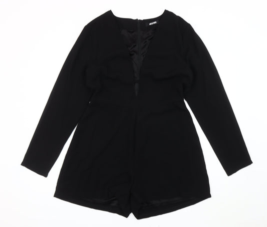 Missguided Women Black Size 14 V-Neck Long Sleeve Playsuit Polyester