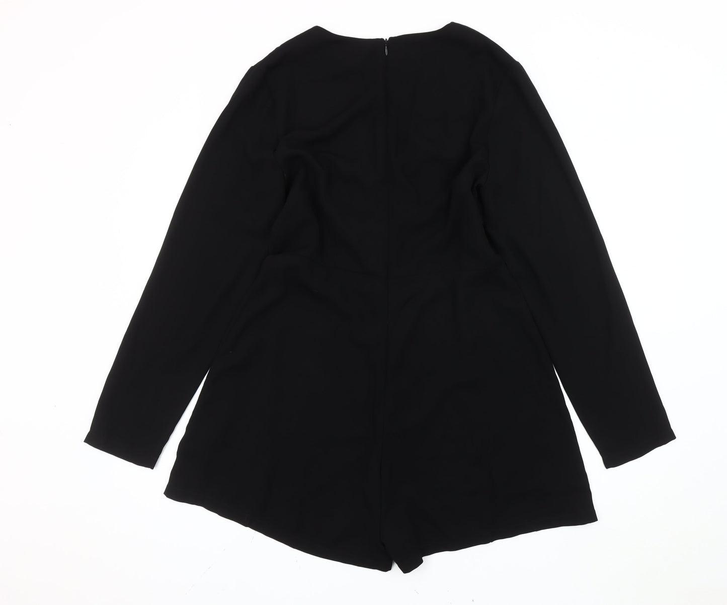 Missguided Women Black Size 14 V-Neck Long Sleeve Playsuit Polyester