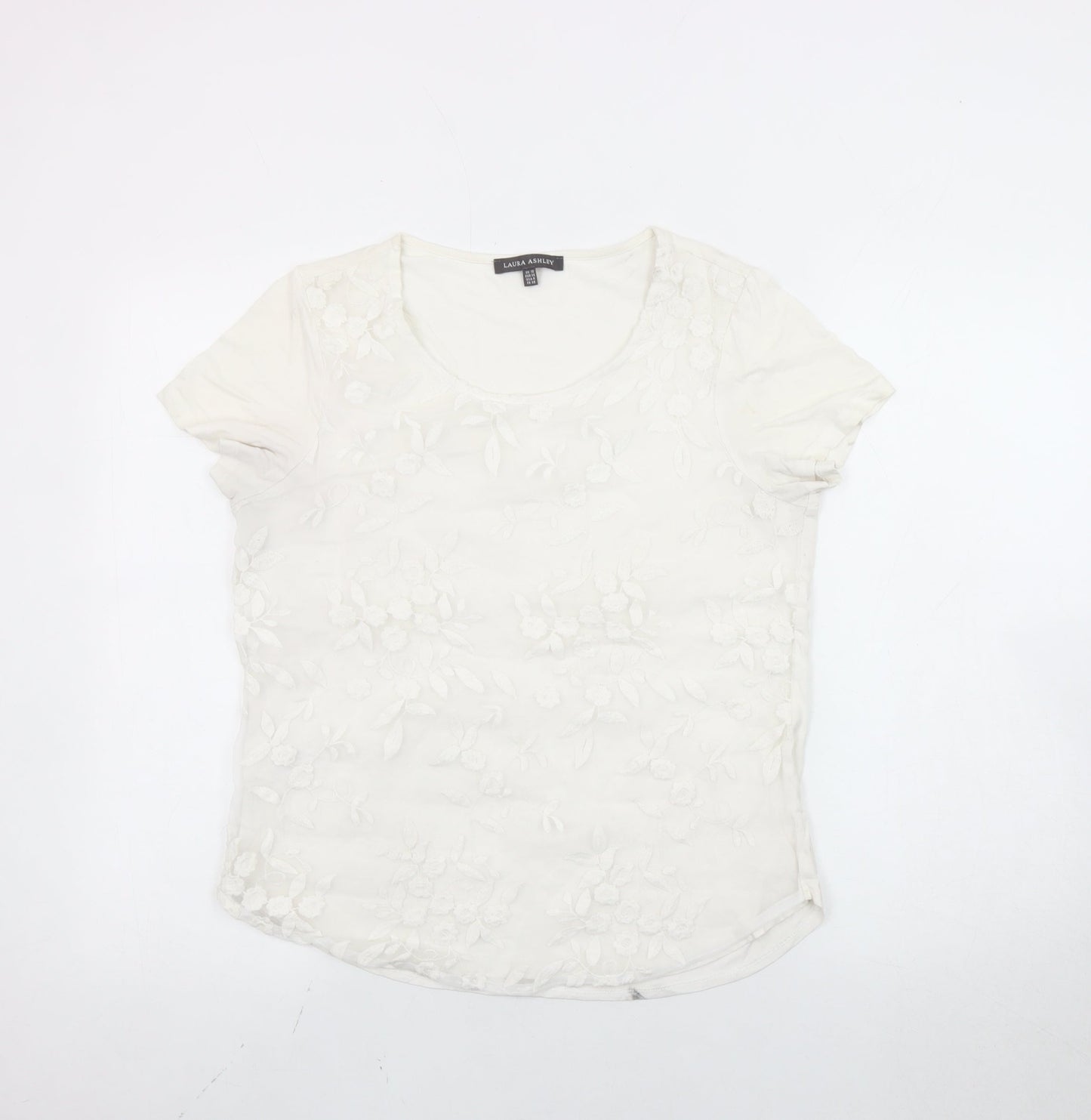 Laura Ashley Women’s Ivory Floral Embroidered T-Shirt Size 10