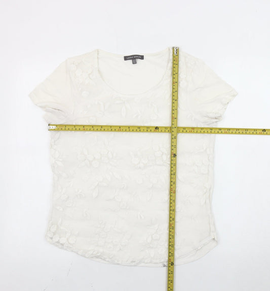Laura Ashley Women’s Ivory Floral Embroidered T-Shirt Size 10