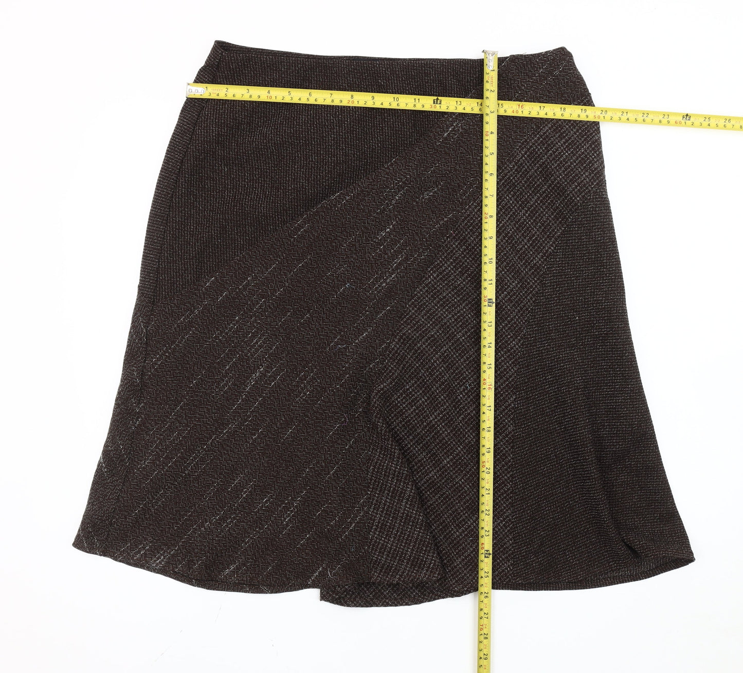 Marks and Spencer Women’s Brown Check A-Line Midi Skirt Size 16