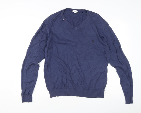 U.S. Polo Assn. Men’s Blue Cotton V-Neck Pullover Jumper XL