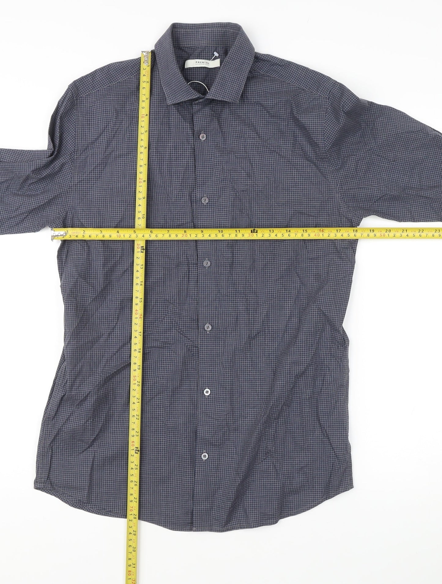 Jack & Jones Men’s Blue Check Slim Fit Cotton Shirt M Long Sleeve