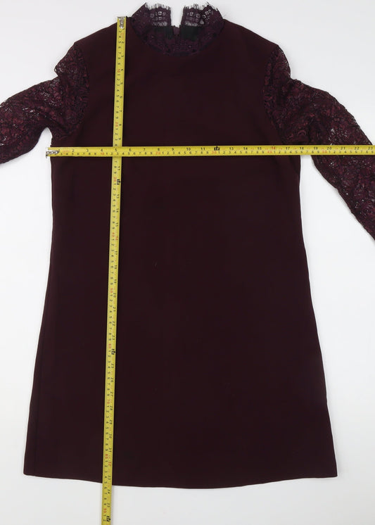 Topshop Women Purple Size 10 Lace Long Sleeve Shift Dress Party