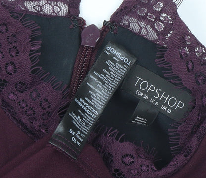 Topshop Women Purple Size 10 Lace Long Sleeve Shift Dress Party