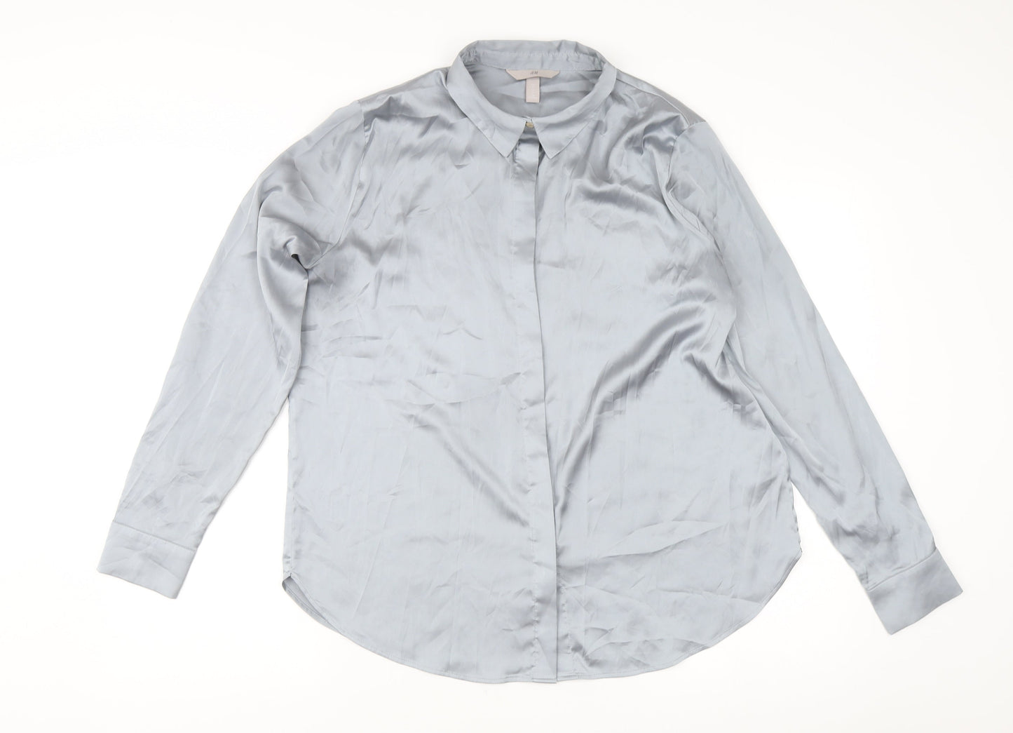 Womens UK Size M H&M Grey Basic Button-Up