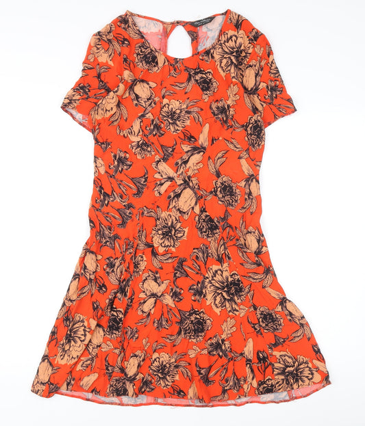 Miss Selfridge Women's Orange Floral Fit & Flare Dress Size 10