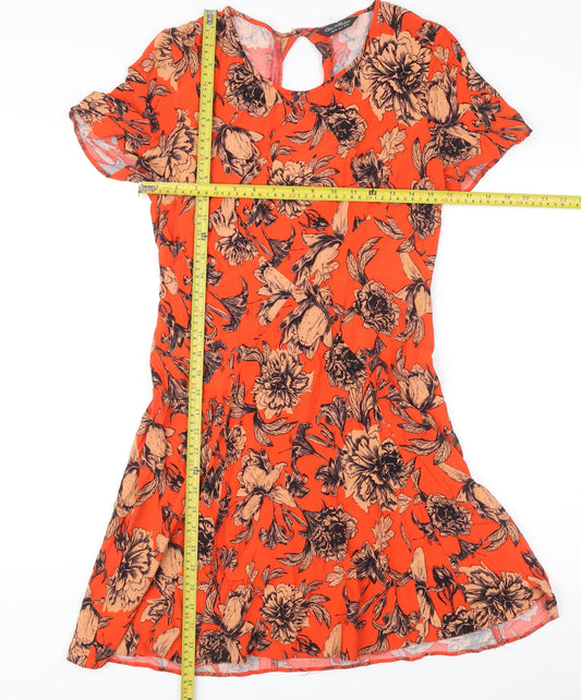 Miss Selfridge Women's Orange Floral Fit & Flare Dress Size 10