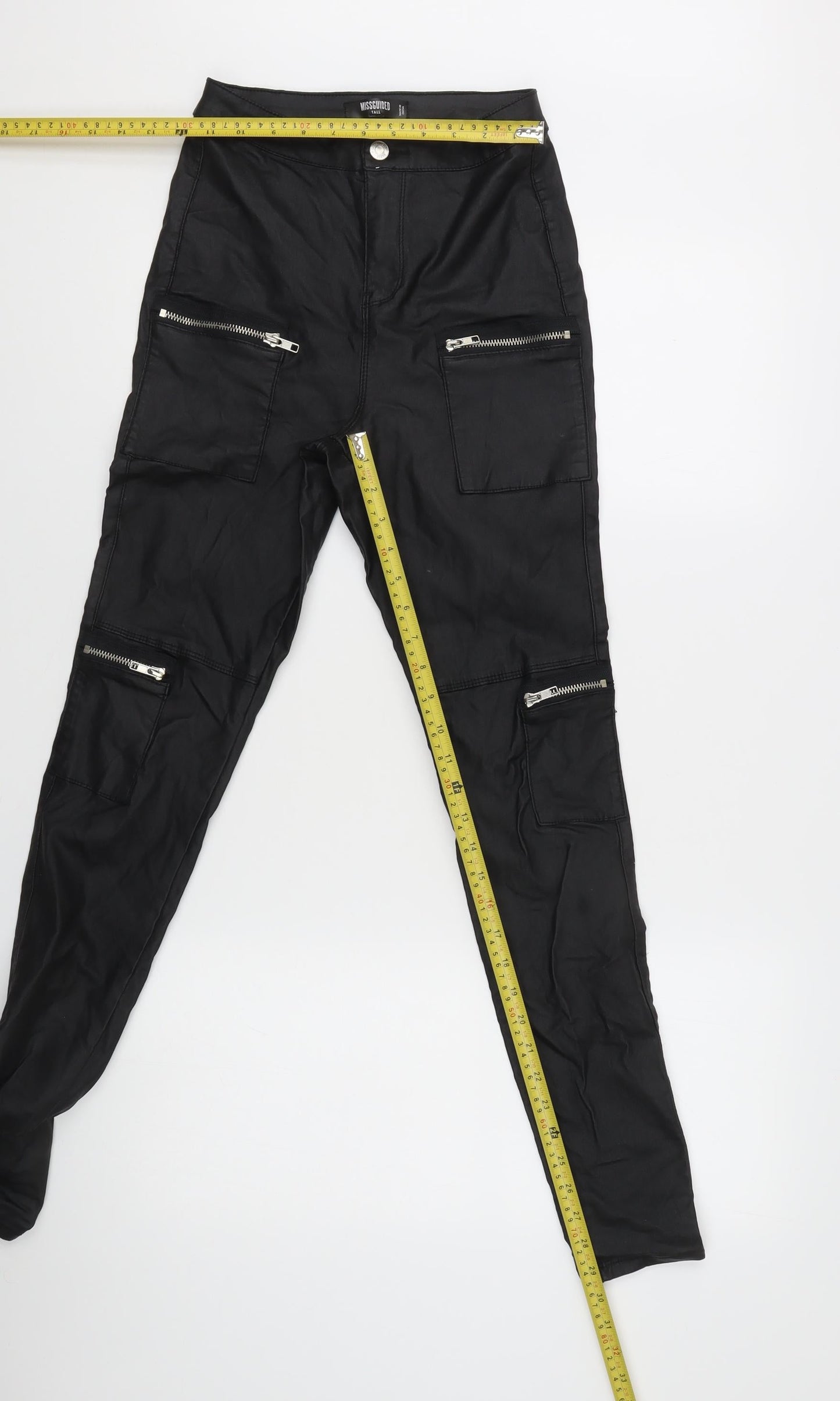 Missguided Women’s Black Cargo Trousers L Slim Fit Tapered Zip Pockets