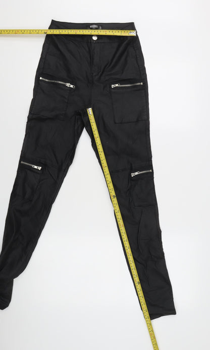 Missguided Women’s Black Cargo Trousers L Slim Fit Tapered Zip Pockets
