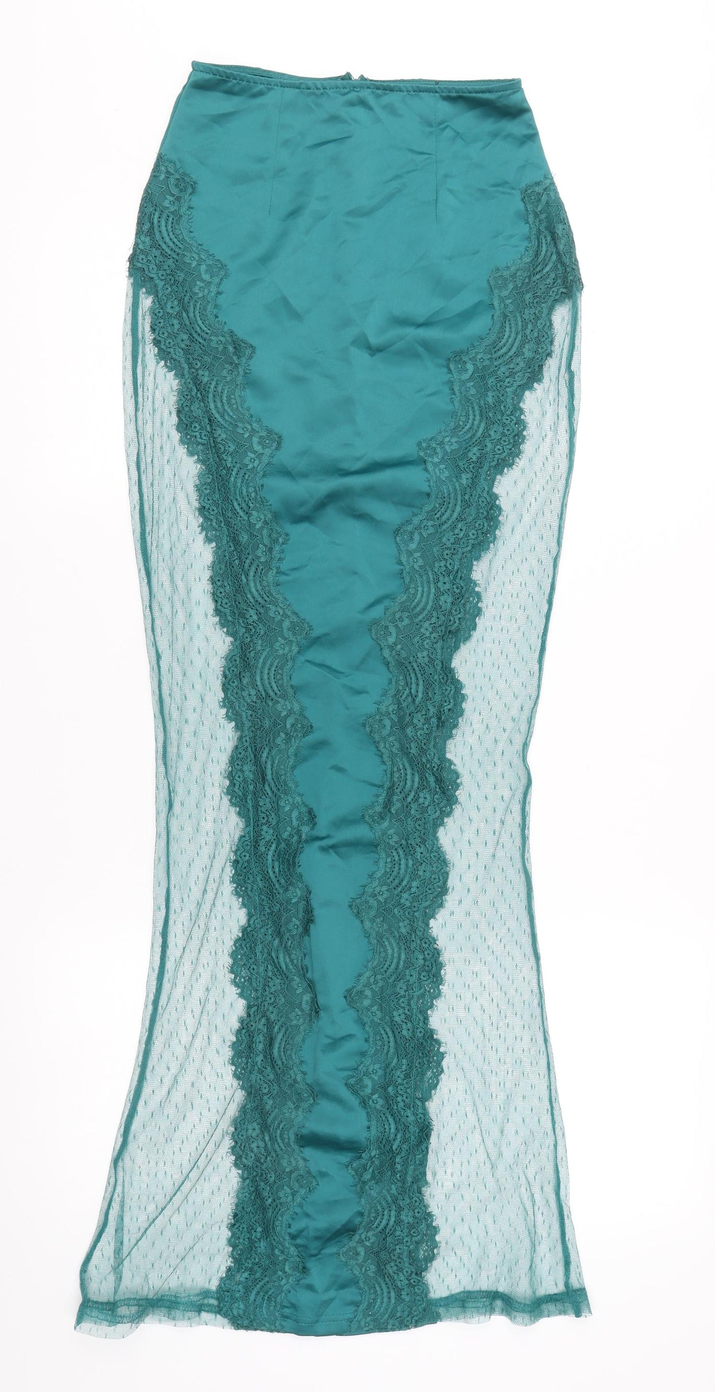 PrettyLittleThing Women’s Green Size 8 High Rise Lace Pencil Skirt