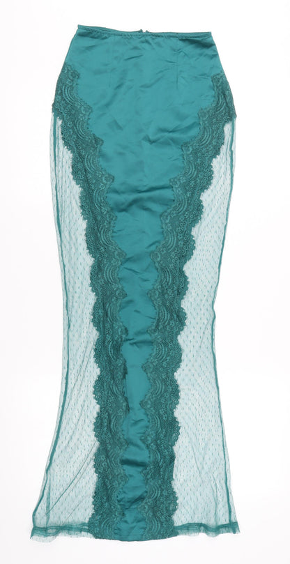 PrettyLittleThing Women’s Green Size 8 High Rise Lace Pencil Skirt