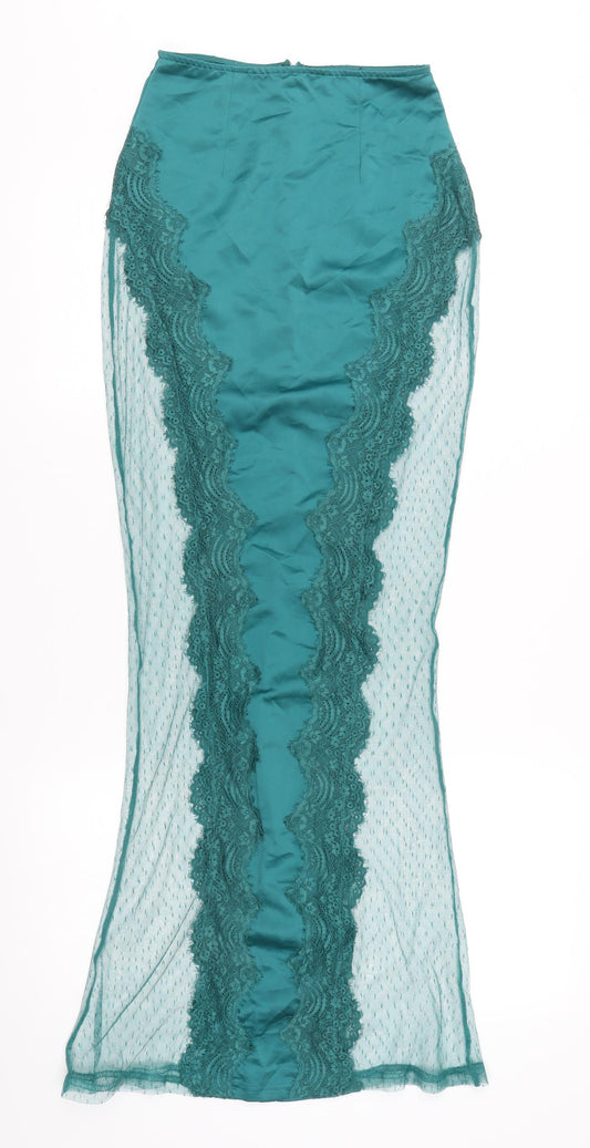 PrettyLittleThing Women’s Green Size 8 High Rise Lace Pencil Skirt