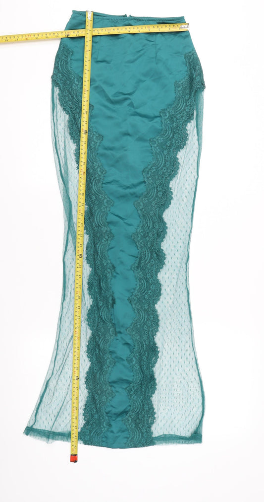 PrettyLittleThing Women’s Green Size 8 High Rise Lace Pencil Skirt