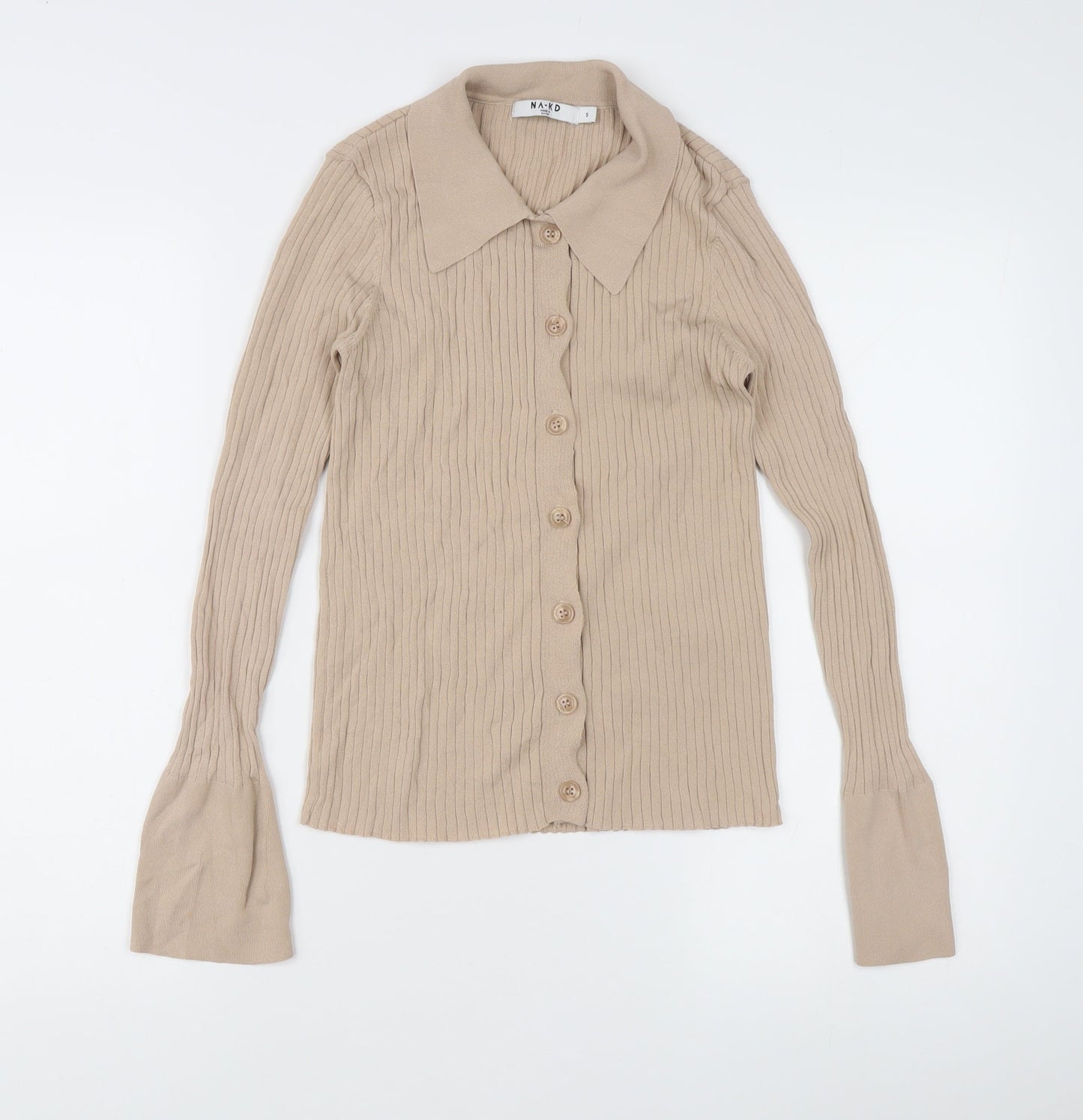 Womens UK Size S NA-KD Beige Basic Button-Up